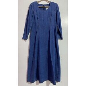 Vtg 80s Denim Dress 8 Blue Maxi Peasant Cottagecore Grunge Teacher 90s Jean